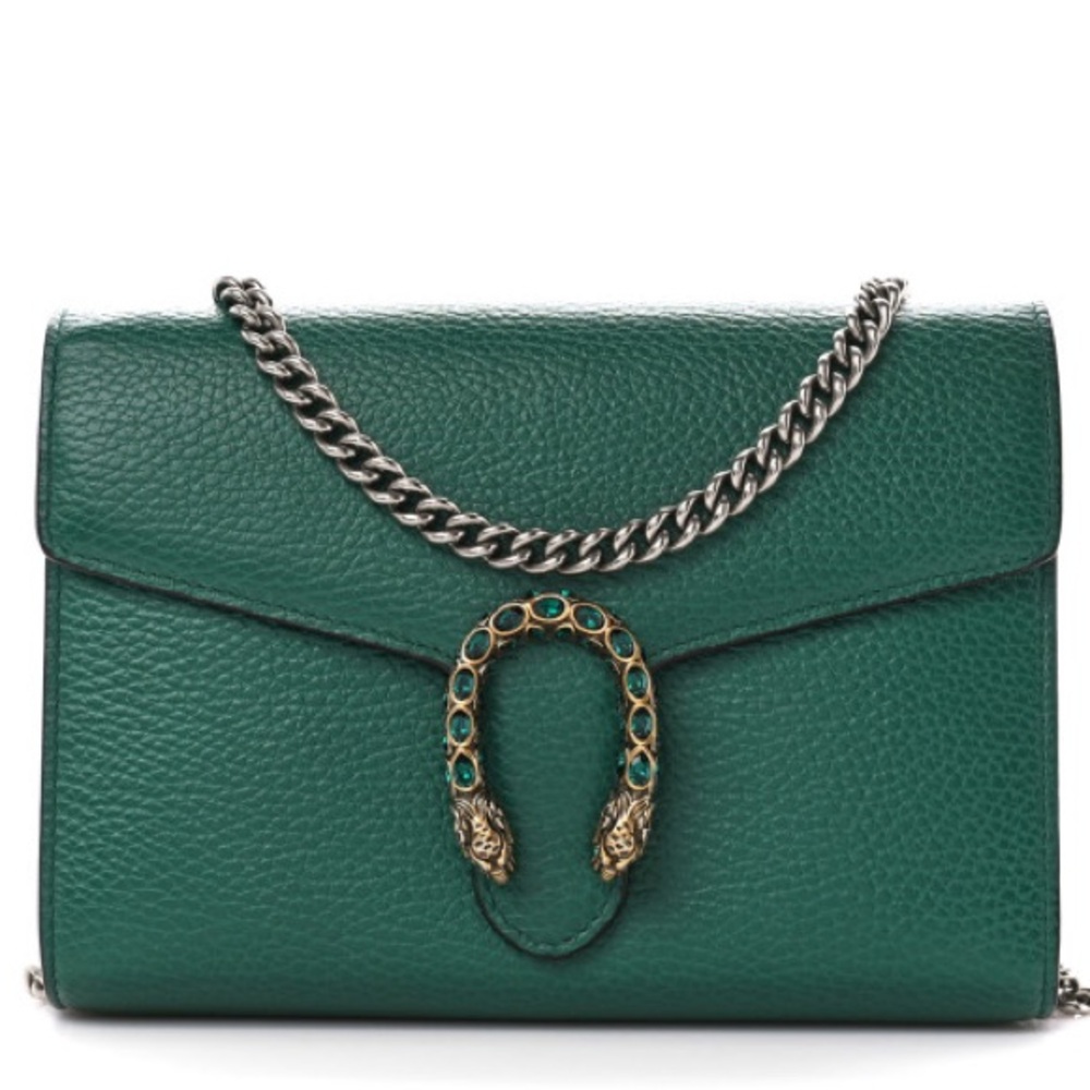 GUCCI Calfskin Dionysus Chain Wallet Emerald